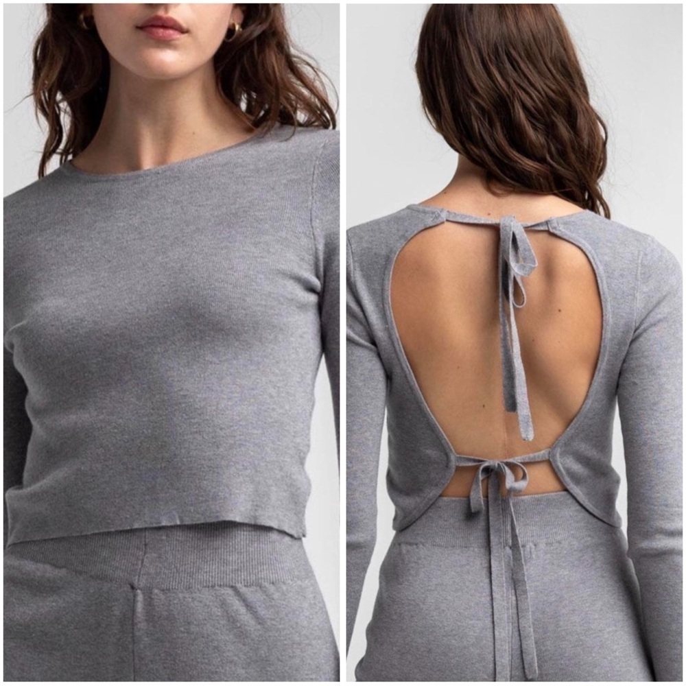 4TH & RECKLESS Leah Tie Back Top Gray Open Back Long Sleeve Size Small NWT